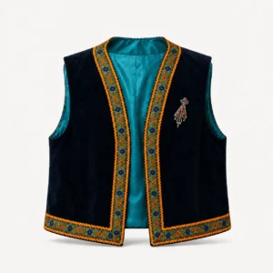 Gilet brodé velours & galon — bleu nuit