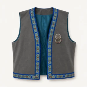 Gilet brodé velours & galon — gris
