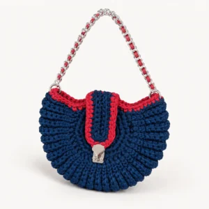 Sac coquillage au crochet, bandoulière chaîne — Marine & Rouge