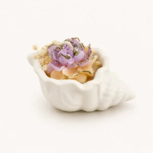 Bougie fleur — coquillage, fleur violette & cristaux