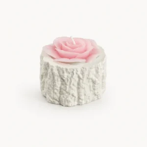Bougie fleur rose poudrée — photophore effet écorce