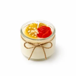 Bougie fleur — pots de verre, roses & gypsophile