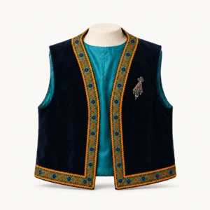 Gilet kabyle velours & galon — bleu nuit