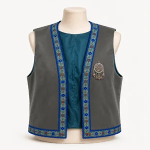 Gilet kabyle velours & galon — gris
