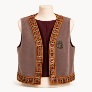 Gilet kabyle velours & galon — taupe
