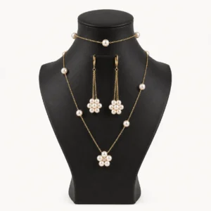 Parure fleurs de perles — collier, bracelet & boucles