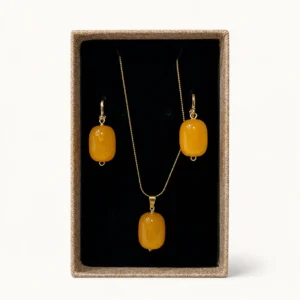 Parure perle ambre — collier + boucles