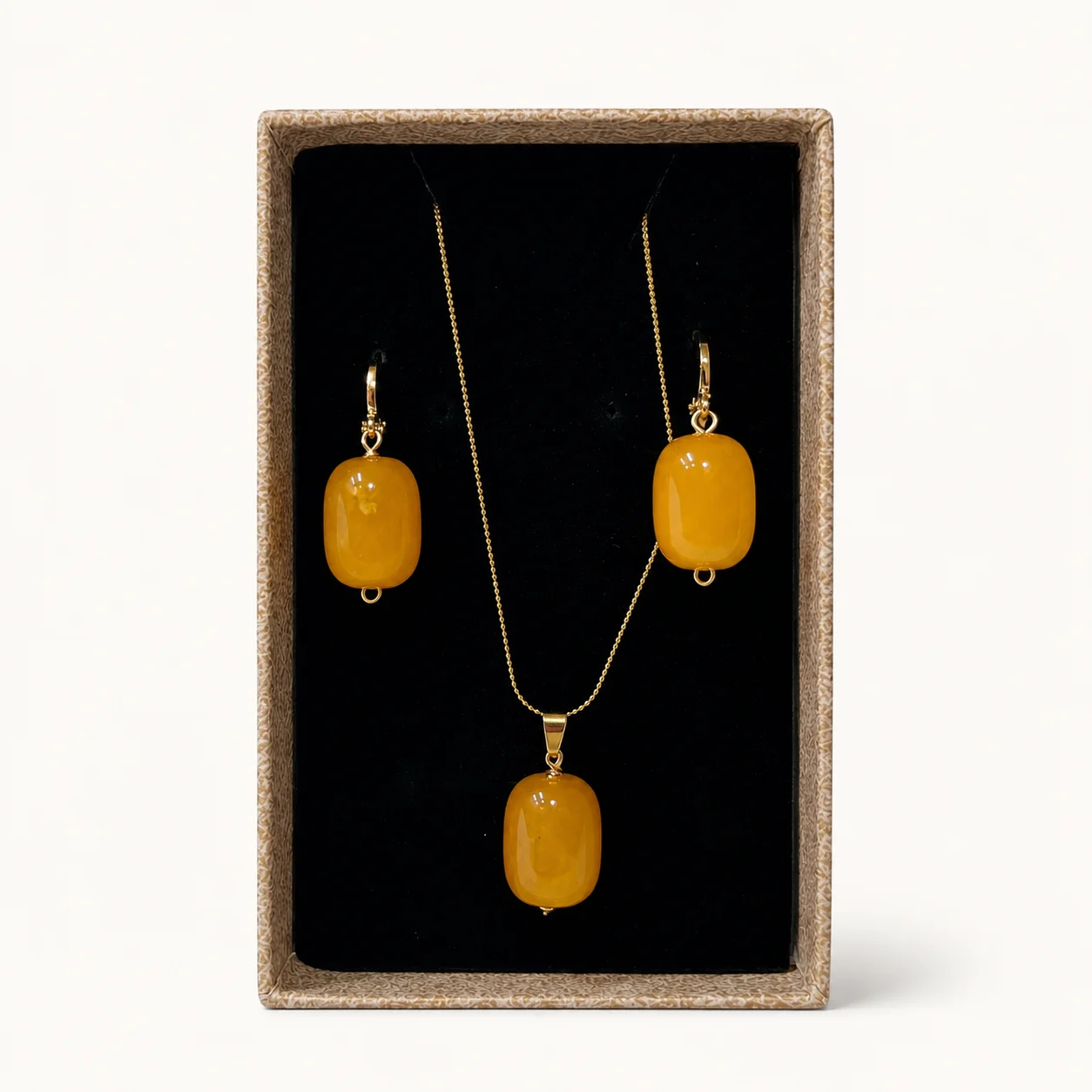 Parure perle ambre — collier + boucles