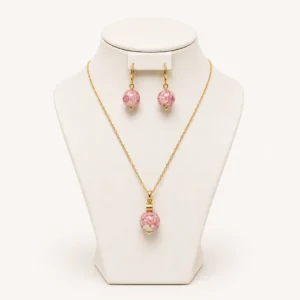 Parure quartz rose — collier + boucles