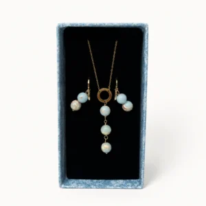 Parure pierre bleu clair — collier en Y + boucles