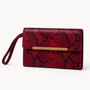 Pochette effet python à dragonne — rouge