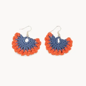 Boucles d'oreilles au crochet en éventail orange et bleu
