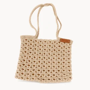 Cabas au crochet ajouré écru à anses au crochet