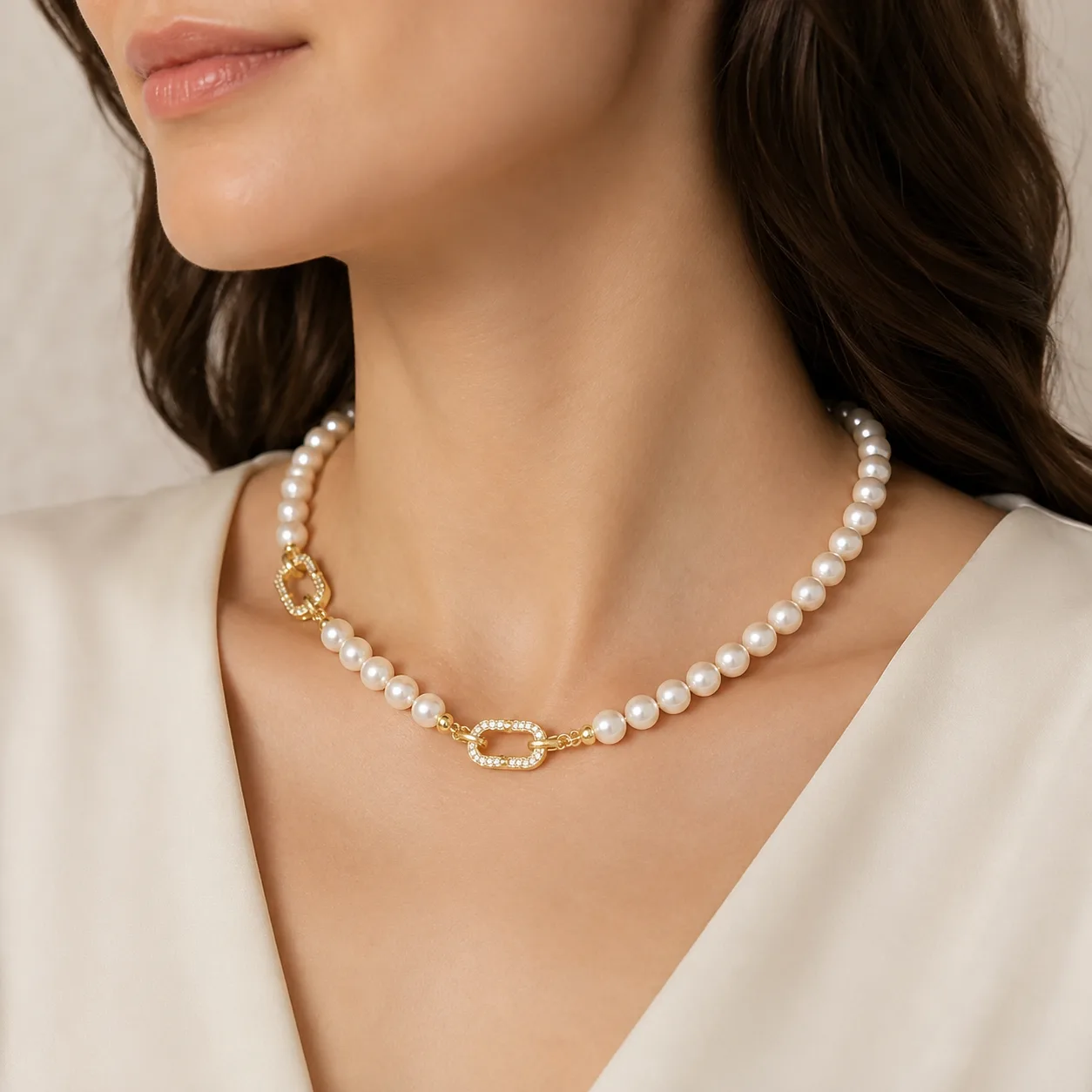 Collier perles & médaillons dorés