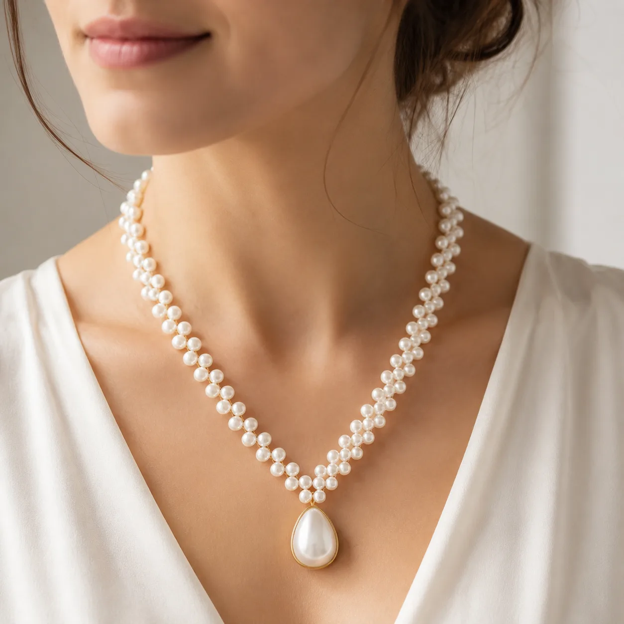 Parure perles — pendentif acier inoxydable