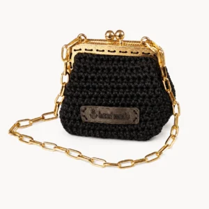 Porte-monnaie au crochet noir à fermoir clip doré et chaîne