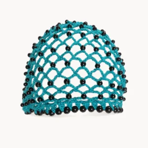 Résille à cheveux au crochet perlée turquoise à perles noires