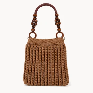 Sac au crochet camel à anse de perles de bois