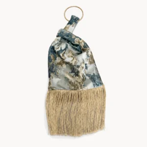 Sac nœud japonais effet marbré bleu et or à frange dorée
