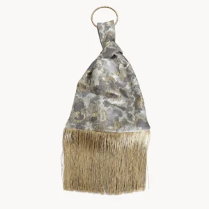 Sac nœud japonais effet marbré gris et or à frange dorée