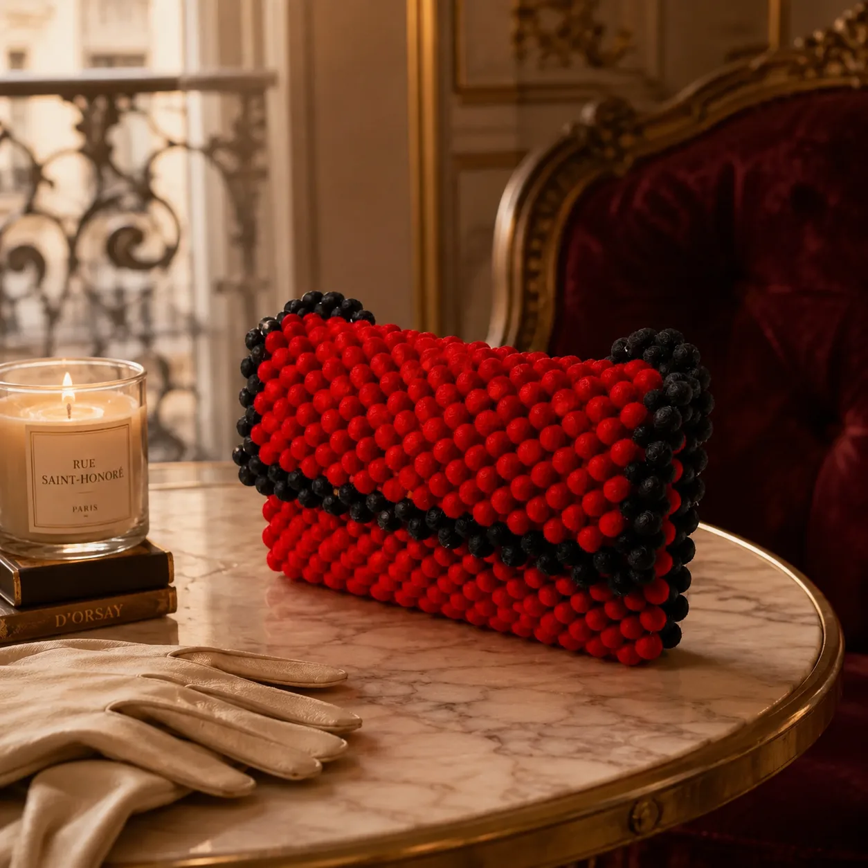 Sac perlé rouge & noir — format pochette
