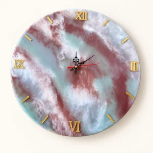 Horloge en résine — rose poudré, blanc & vert d’eau sur fond ivoire