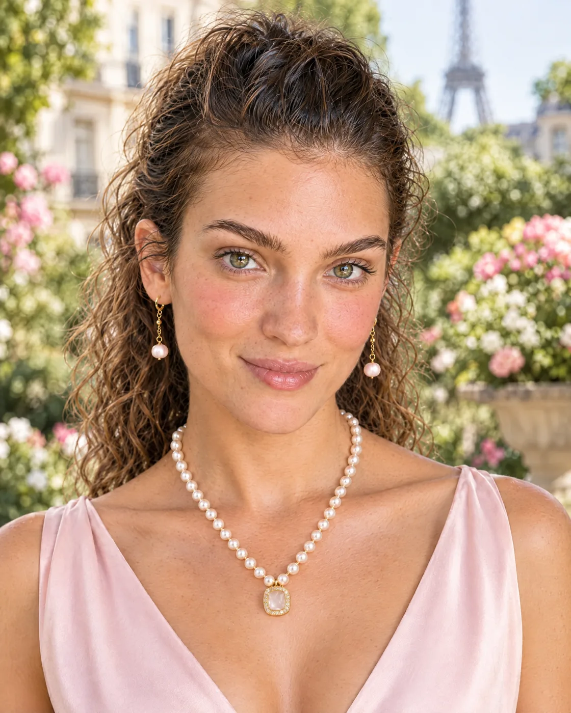 Parure perles de culture rosées — portée