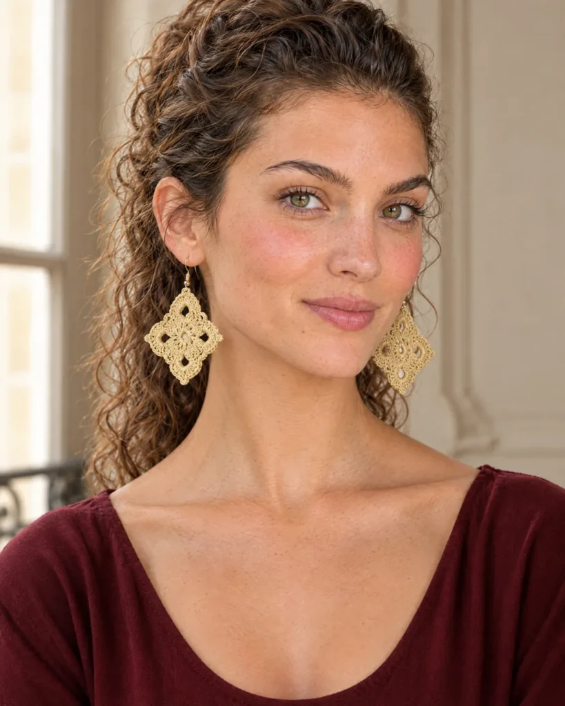 Crochet earrings — worn