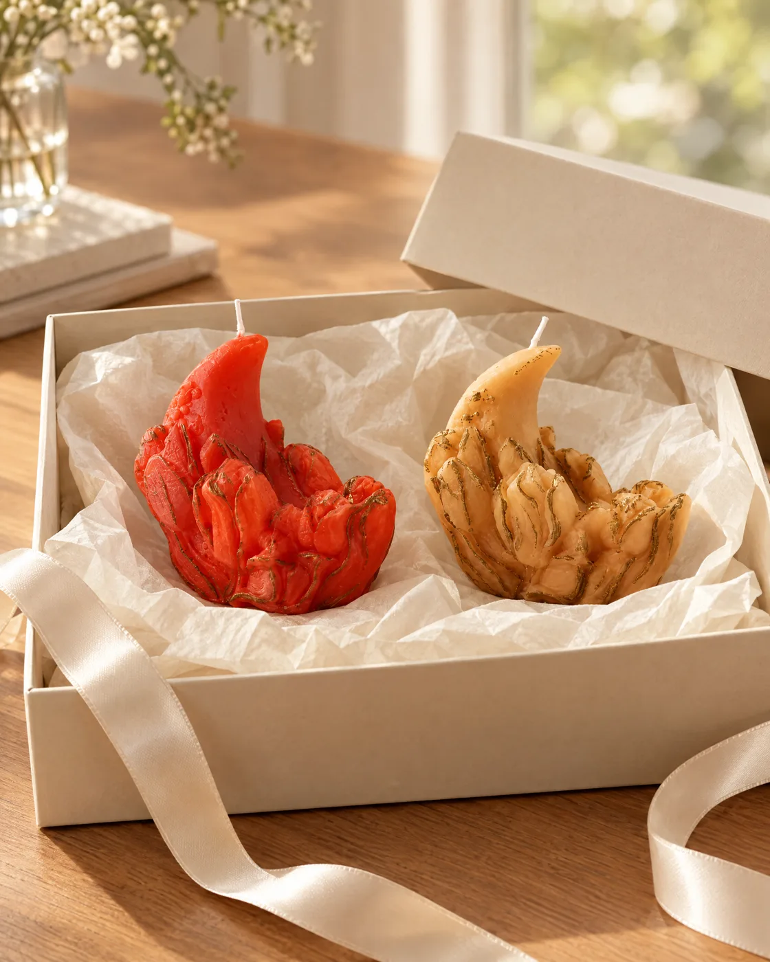 Duo de bougies bourgeon de lotus — en situation