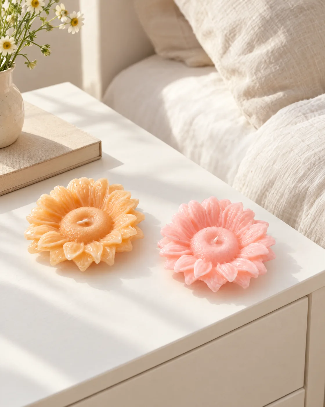 Duo de bougies fleur — dans la maison