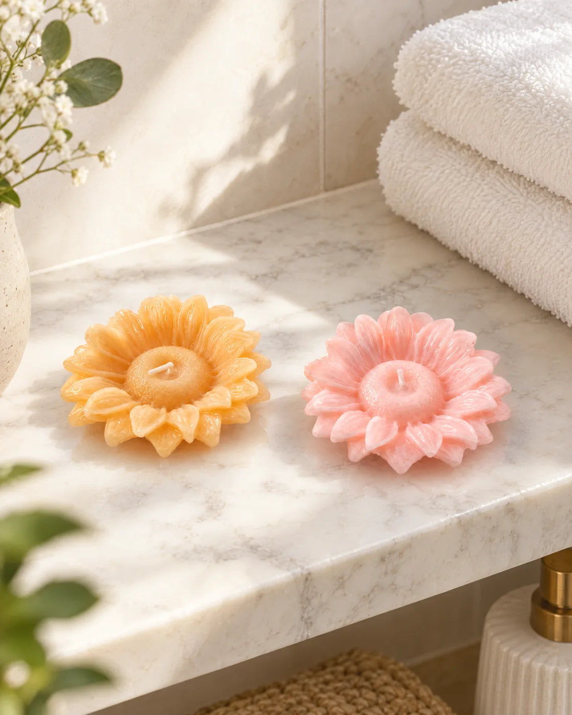 Duo de bougies fleur — en situation