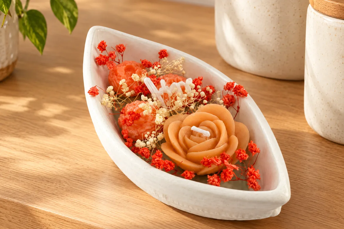 Bougie fleur rose orange — détail