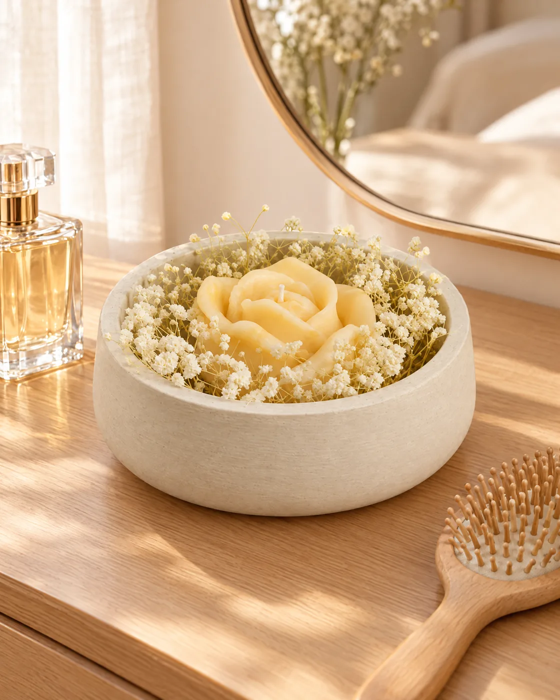 Bougie fleur rose crème — dans la maison