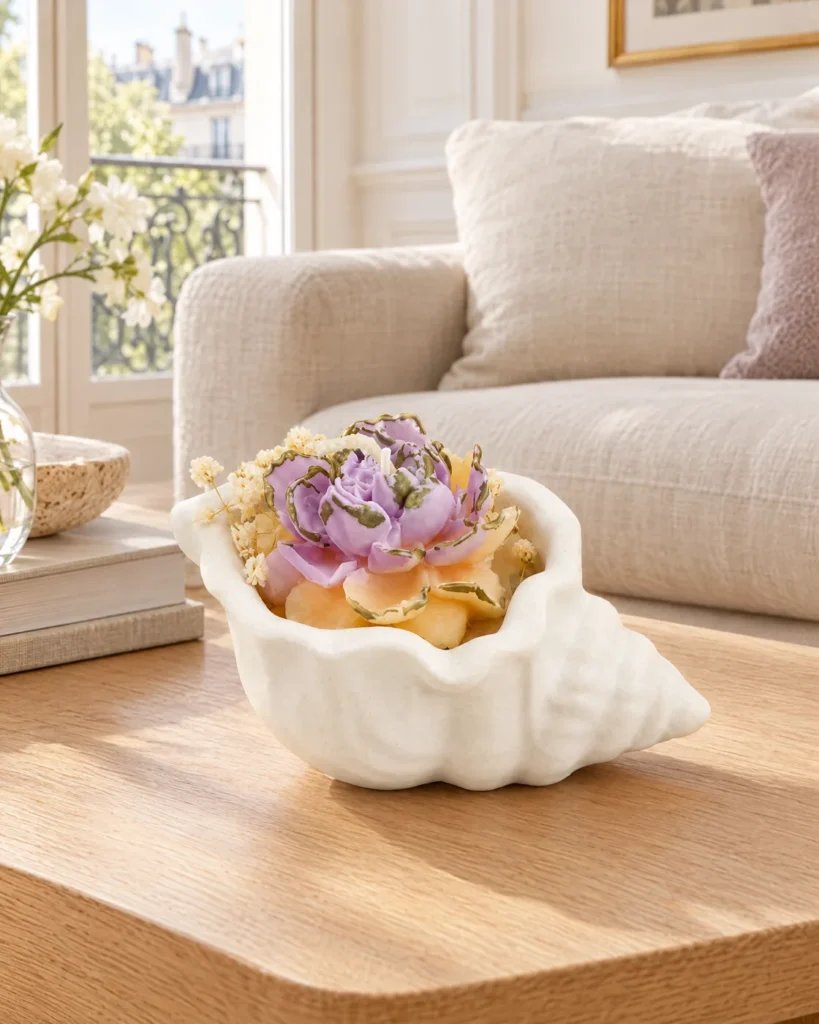 Violet flower candle — styled