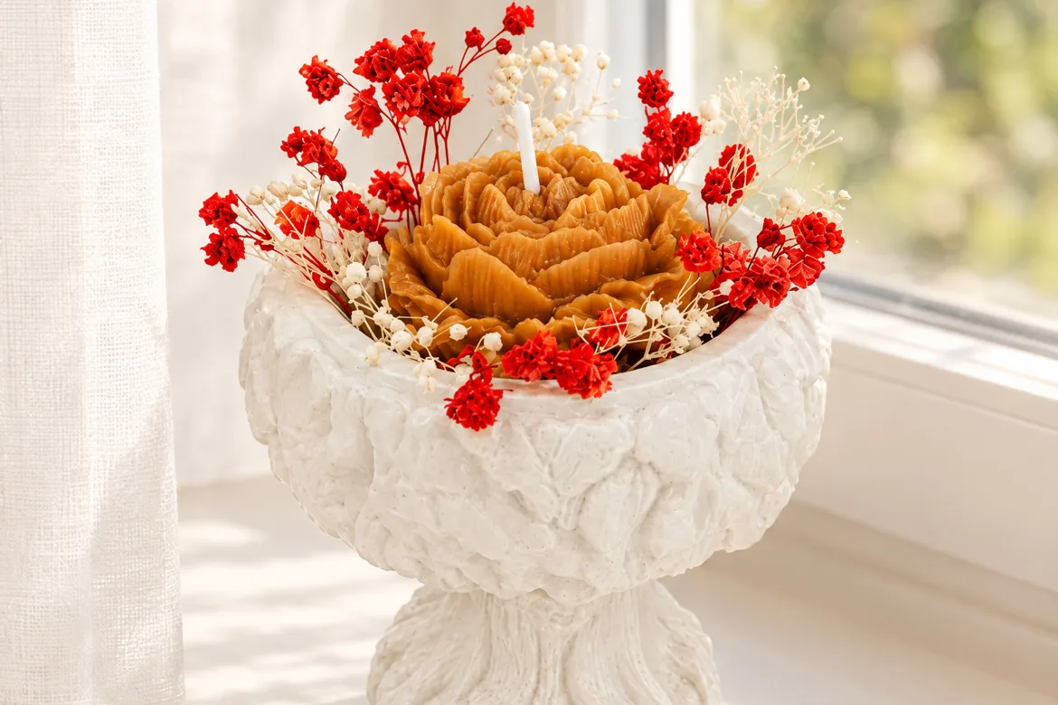 Bougie rose caramel — détail