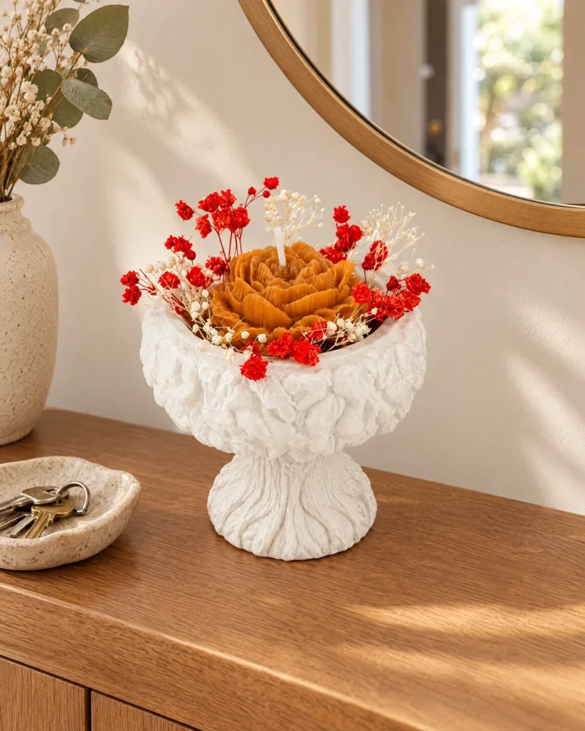 Caramel rose candle — at home