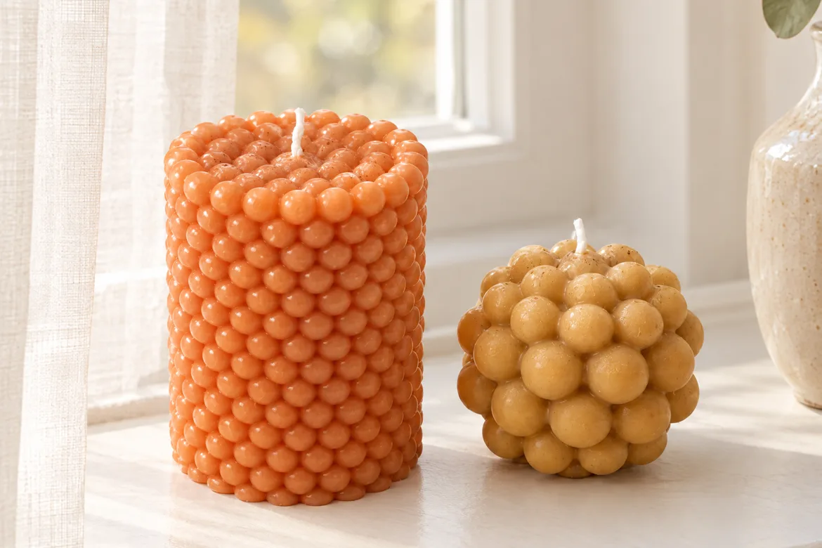 Duo de bougies perlées caramel — détail