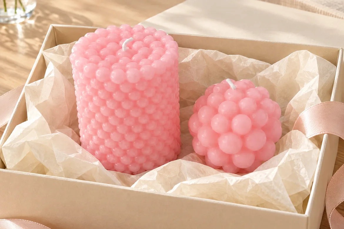 Duo de bougies perlées rose — détail