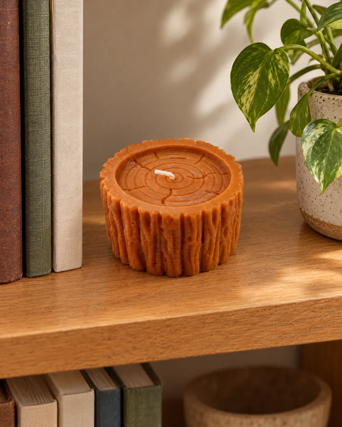 Bougie rondin de bois — mise en scène