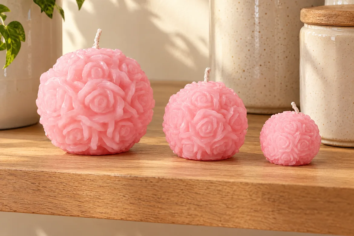 Trio de bougies boule de roses — détail