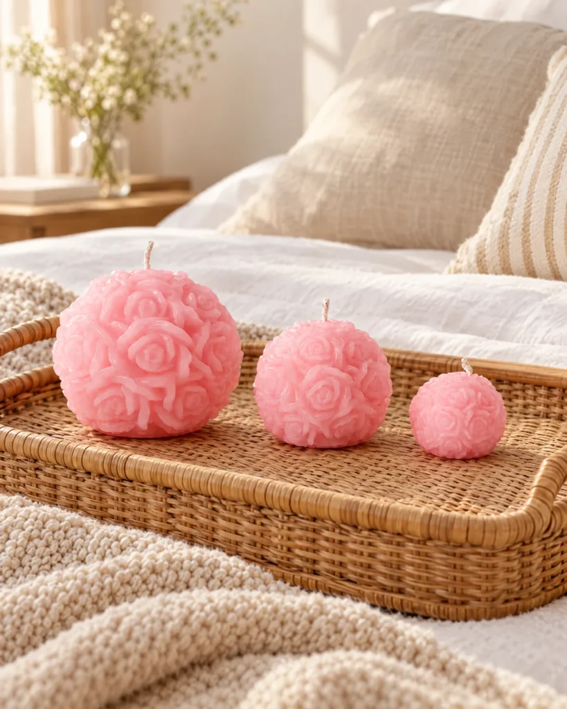 Rose ball candle trio — styled