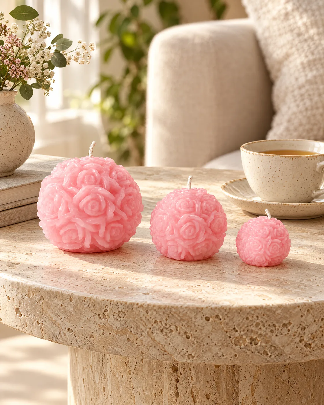 Trio de bougies boule de roses — dans la maison