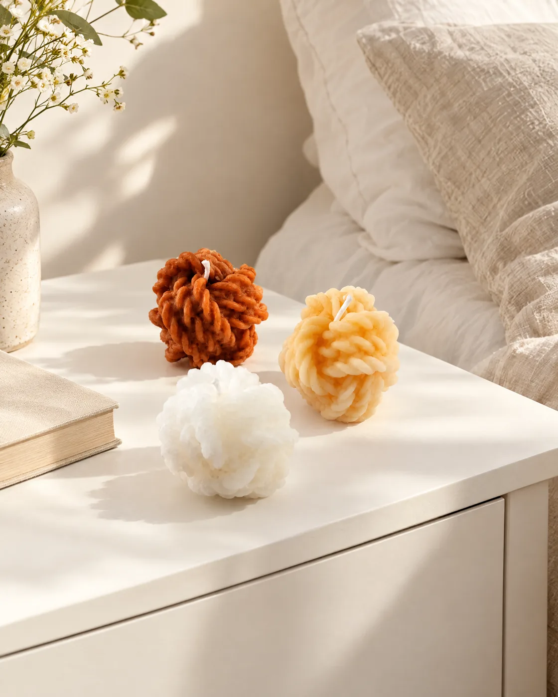 Trio de bougies nœud — dans la maison