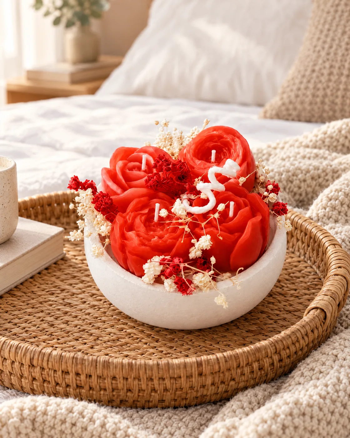 Bougie fleur en coupelle — mise en scène