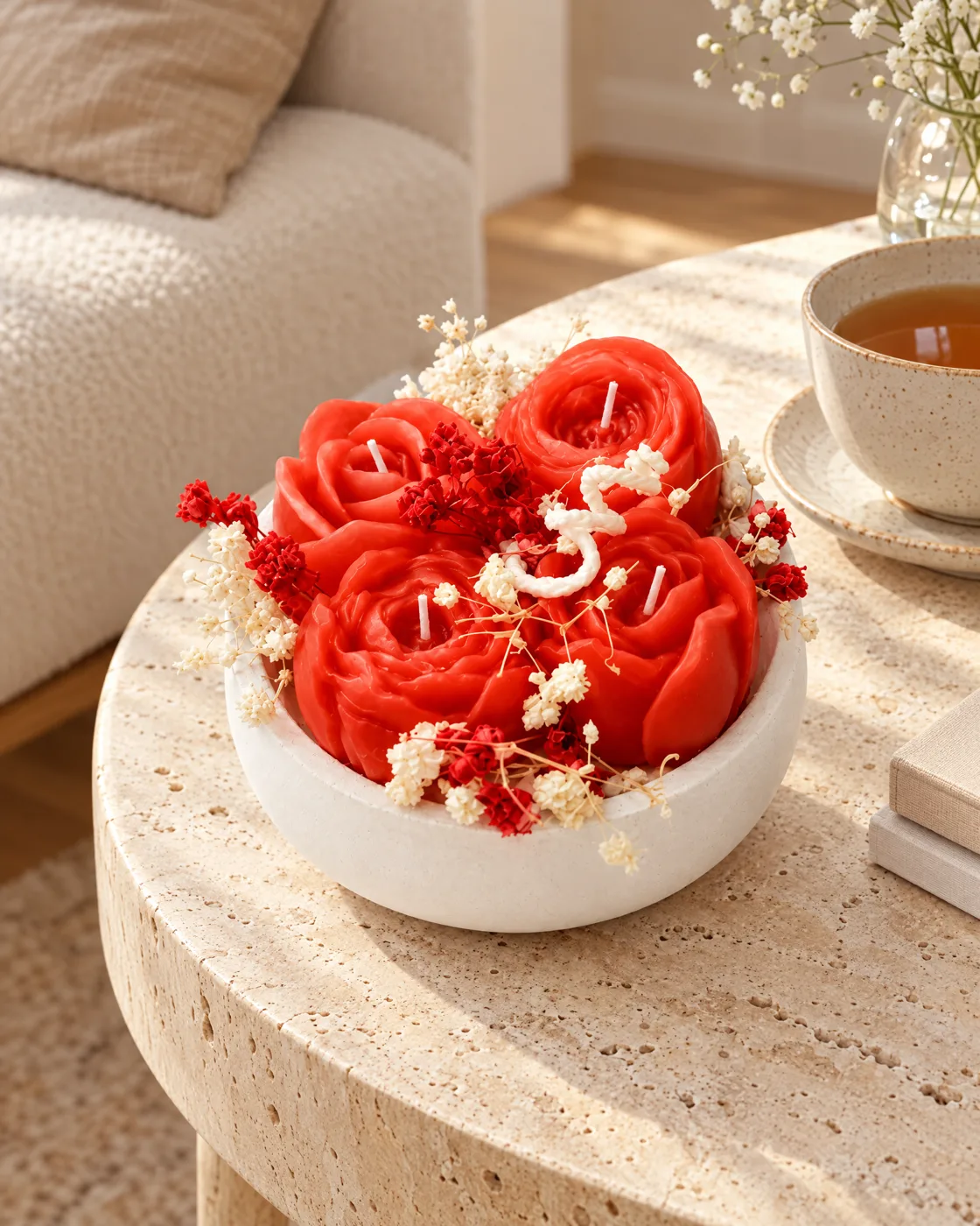 Bougie fleur en coupelle — dans la maison