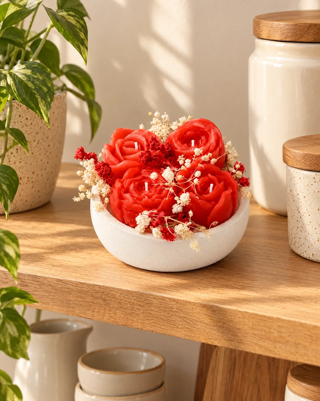 Bougie fleur en coupelle — en situation