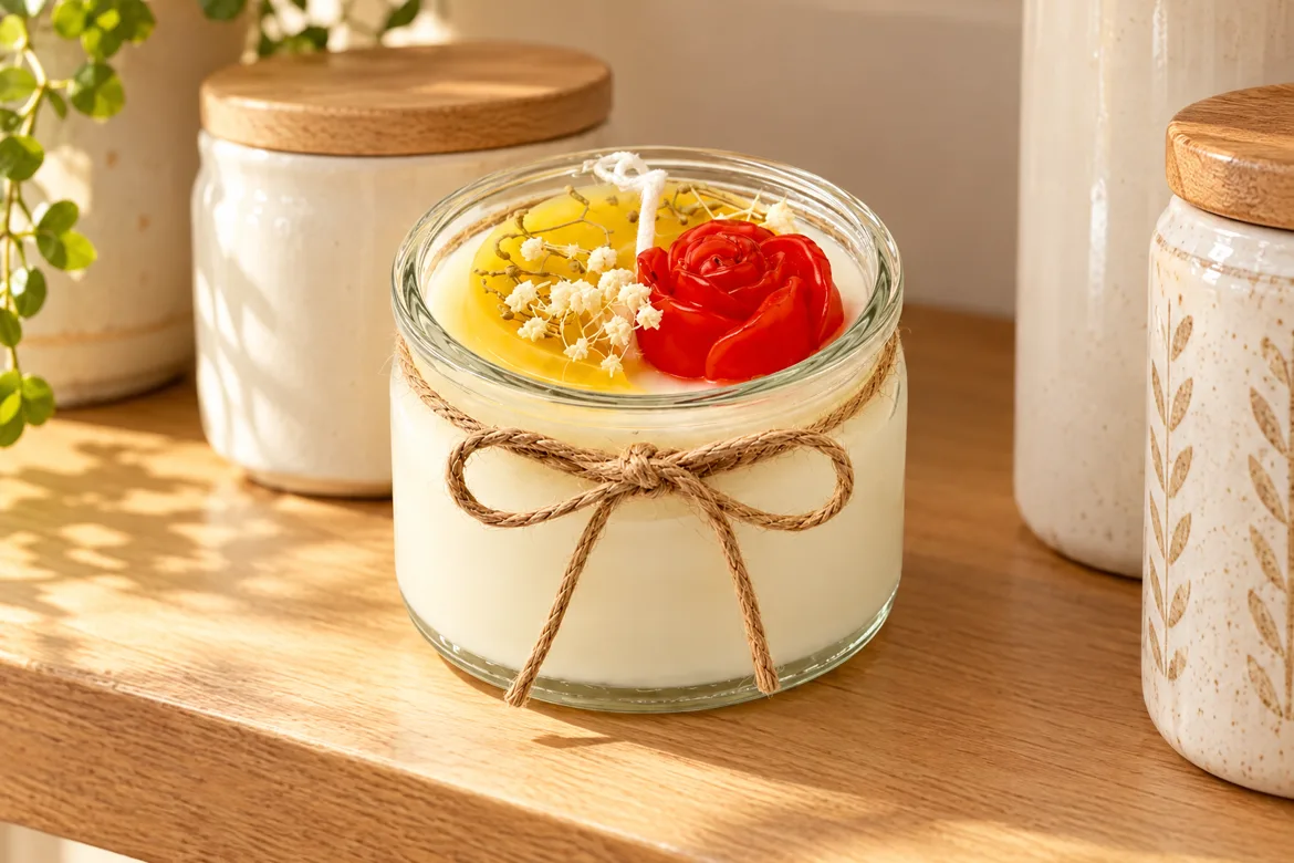 Bougie fleur en pot de verre — détail