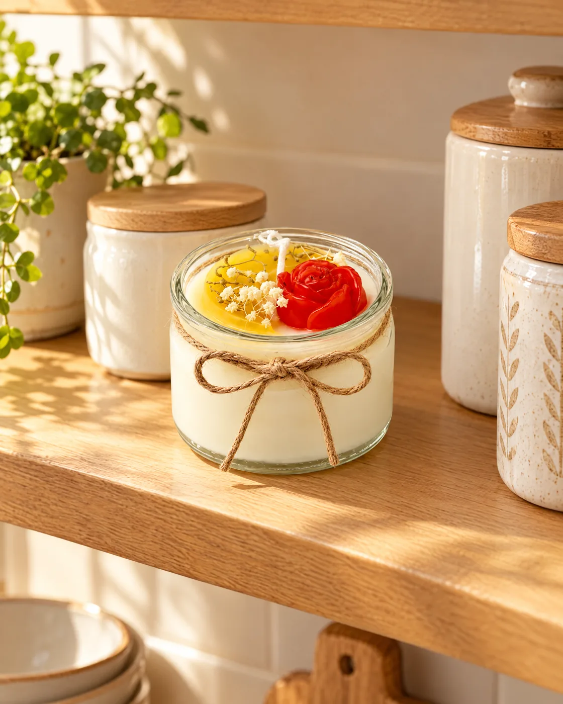 Bougie fleur en pot de verre — en situation