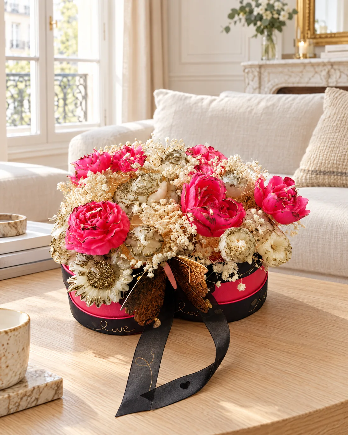 Bougie à fleurs « Love » — mise en scène