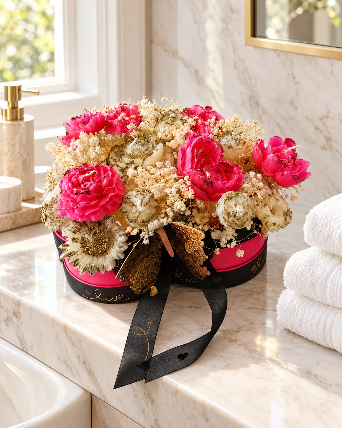 Bougie à fleurs « Love » — en situation